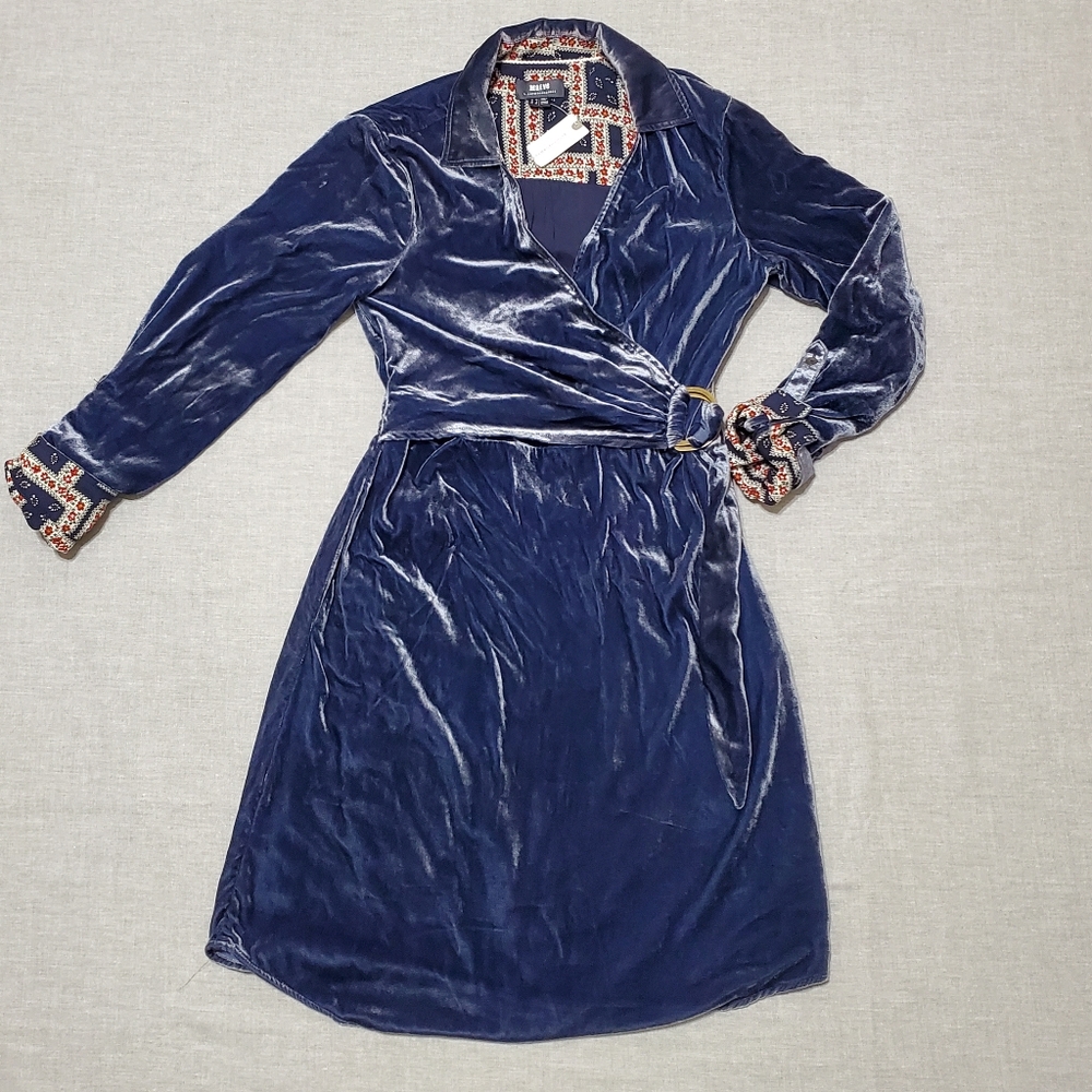 Anthro Maeve Blue Velvet Dress